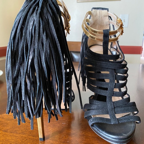 Herve Leger Fabia Black & Gold Sandals - Picture 2 of 14